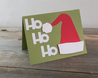 CLEARANCE - 75% OFF - Santa's Hat "Ho Ho Ho" Handmade Greeting Card, Holiday Card, Christmas Card