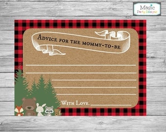 Advice for mommy to be cards, Woodland baby shower advice cards, baby shower game, advice for mom cards, lumberjack, animal baby shower