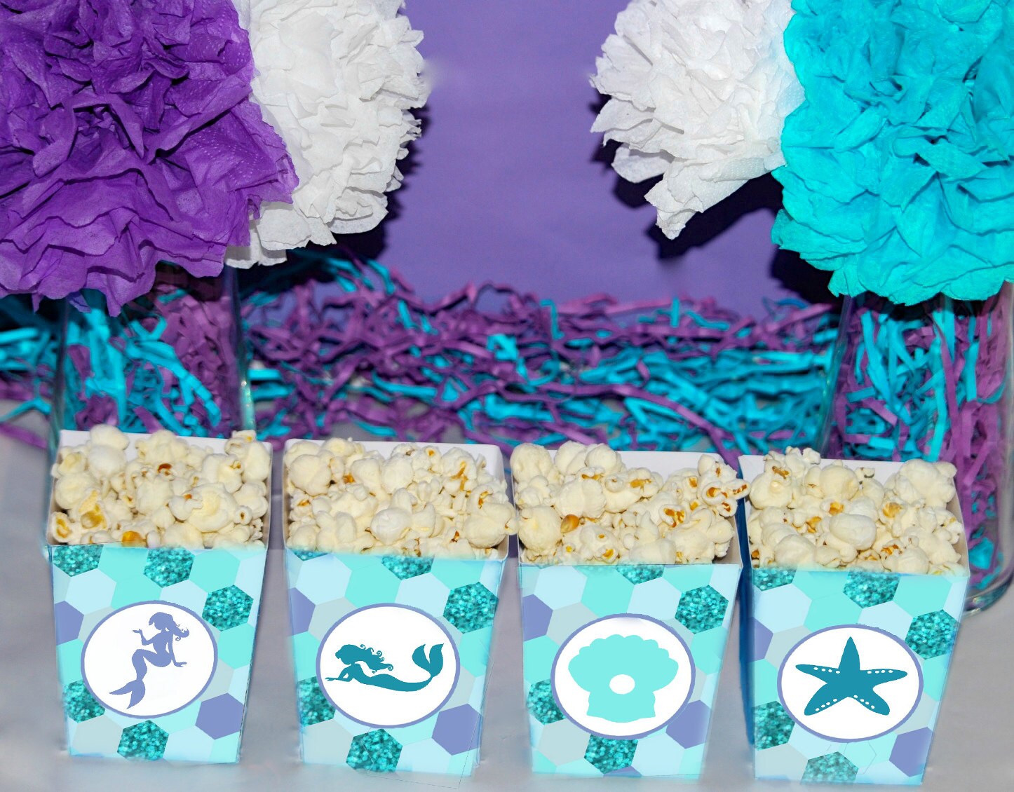 Mermaid popcorn box Mermaid party birthday popcorn boxes