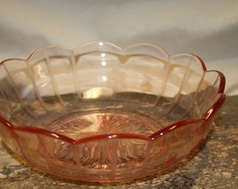 Pink Depression Glass Bowl with Scalloped edges