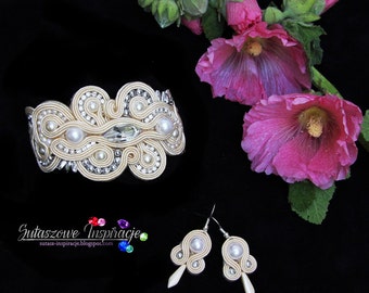 LUXURY Soutache SET, Bracelet and earrings - classy and elegant, exclusive hand made jewelry, christmas gift
