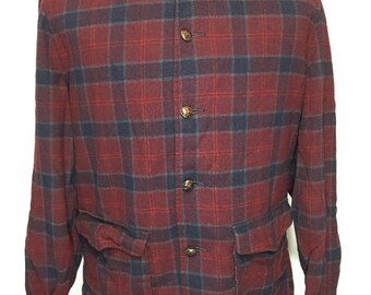 70's pendleton wool shirt jacket with flap pocket red plaid size medium
