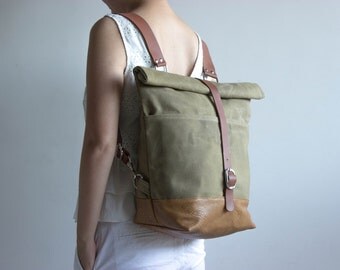 Waxed canvas backpack, Canvas backpack, Diaper backpack, Rucksack backpack, Waxed canvas handbag, Backpack women, Laptop backpack, Khaki