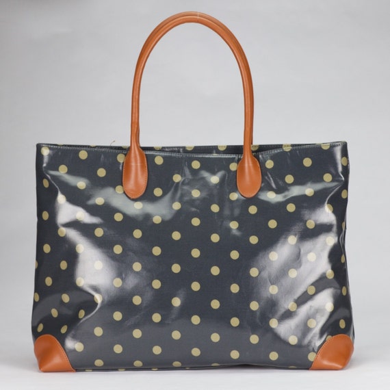 Large Oilcloth Polka dot Tote Bag travel Handbag shopper spot