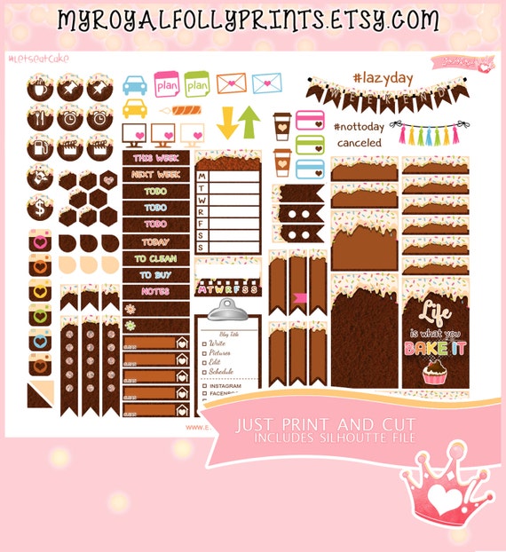 Lets Eat Cake! Weekly Kit | Printable Planner Stickers | Happy Planner | Instant Digital Download with Silhouette file