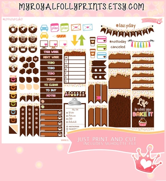 Lets Eat Cake! Weekly Kit | Printable Planner Stickers | Happy Planner | Instant Digital Download with Silhouette file