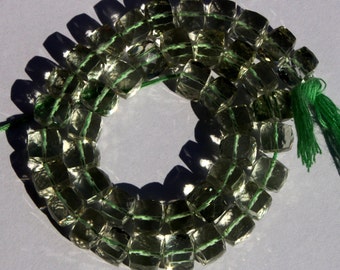 1/2 Strand 22 Pcs Natural Green Amethyst Faceted 3D Cubes Size 6-7 mm Approx Loose Gemstone Beads A19