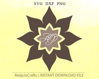 Flower Monogram SVG Frame, Mandala Monogram Svg Silhouette Dxf Digital Cut Files, Cricut SVG files, Summer Svg Vinyl Cutting Frame