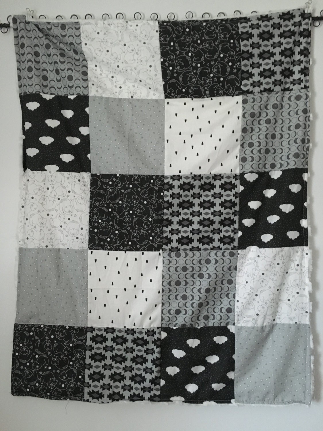 Black White & Gray Baby Quilt Blanket