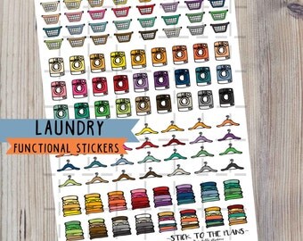 Laundry printable functional planner stickers laundry icon decorative stickers colorful laundry basket hanger washing machine clothes set