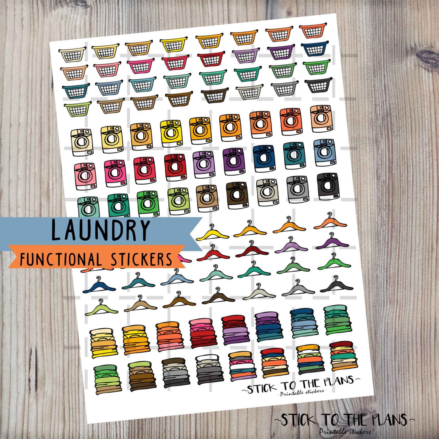Laundry printable functional planner stickers laundry icon
