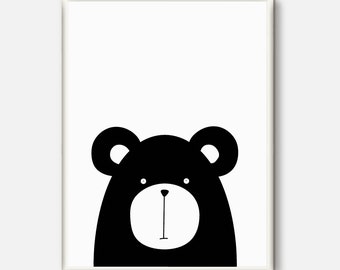 Bear Nursery Art Print, Animal Nursery Print, Bear Nursery Wall Art, Printable Kids Art, Black and White Nursery Decor, Baby Room Wall Art