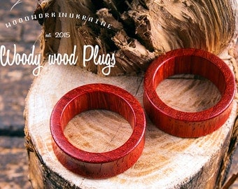Tunnels - Red ear tunnels - wooden tunnels - natural tunnels - ear plugs - padauk wooden plugs - padauk ear runnels padauk ear gauges