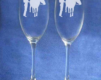 Western Cowboy Cowgirl wedding toasting glasses personalized