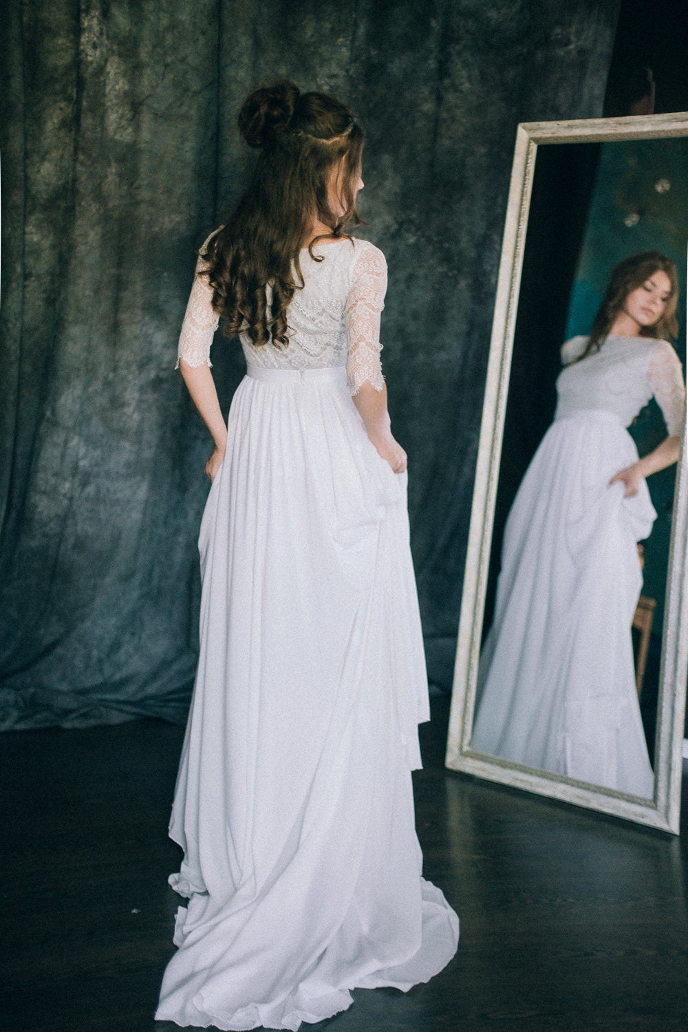 photoshoot gown with chiffon waves