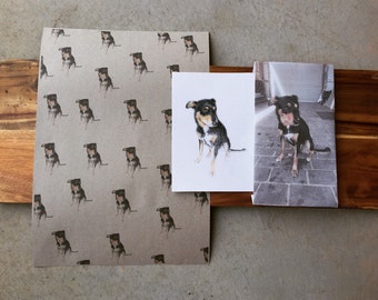 Personalised Pet Wrapping Paper, Custom Pet Paper, Dog Wrapping Paper, Personalised Pet Gift Wrap with Hand Drawn Pet Portrait, A3- 3 sheets