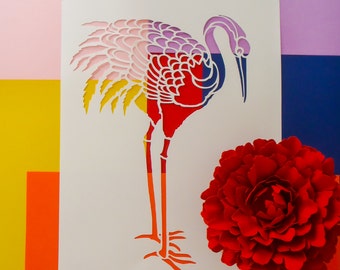 Chinese Crane - Paper Cut - Stencil - A4