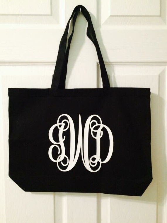 Black canvas tote with HTV monogram by CreatingHappinessMom