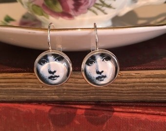 Fornasetti Earrings, Fornasetti drop Earrings, Face image earrings, face, elegant silver plated Earrings