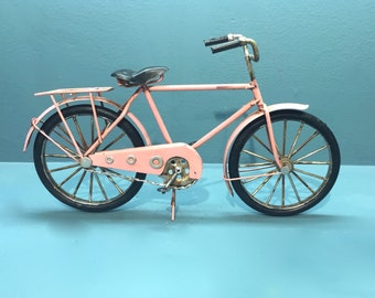 Vintage pink bicycle miniature,Decorative collectible,Miniature bicycle,Pink bike model,hand painted miniature,Doll bike,Doll bicycle model