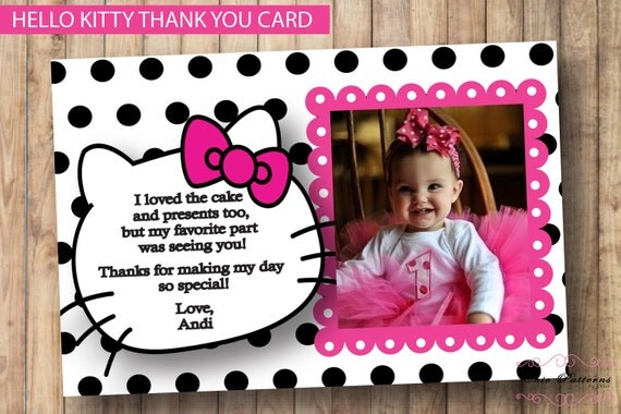 Hello Kitty Thank You Card Printable Birthday Party