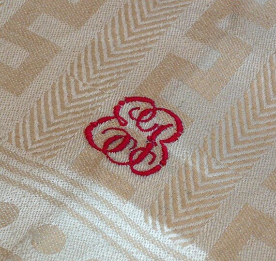 Vintage German Linen Kitchen Towels Unused Chevron Damask