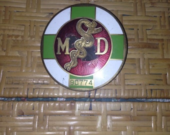 Porcelain Brass Medical Automobile License Plate Topper.