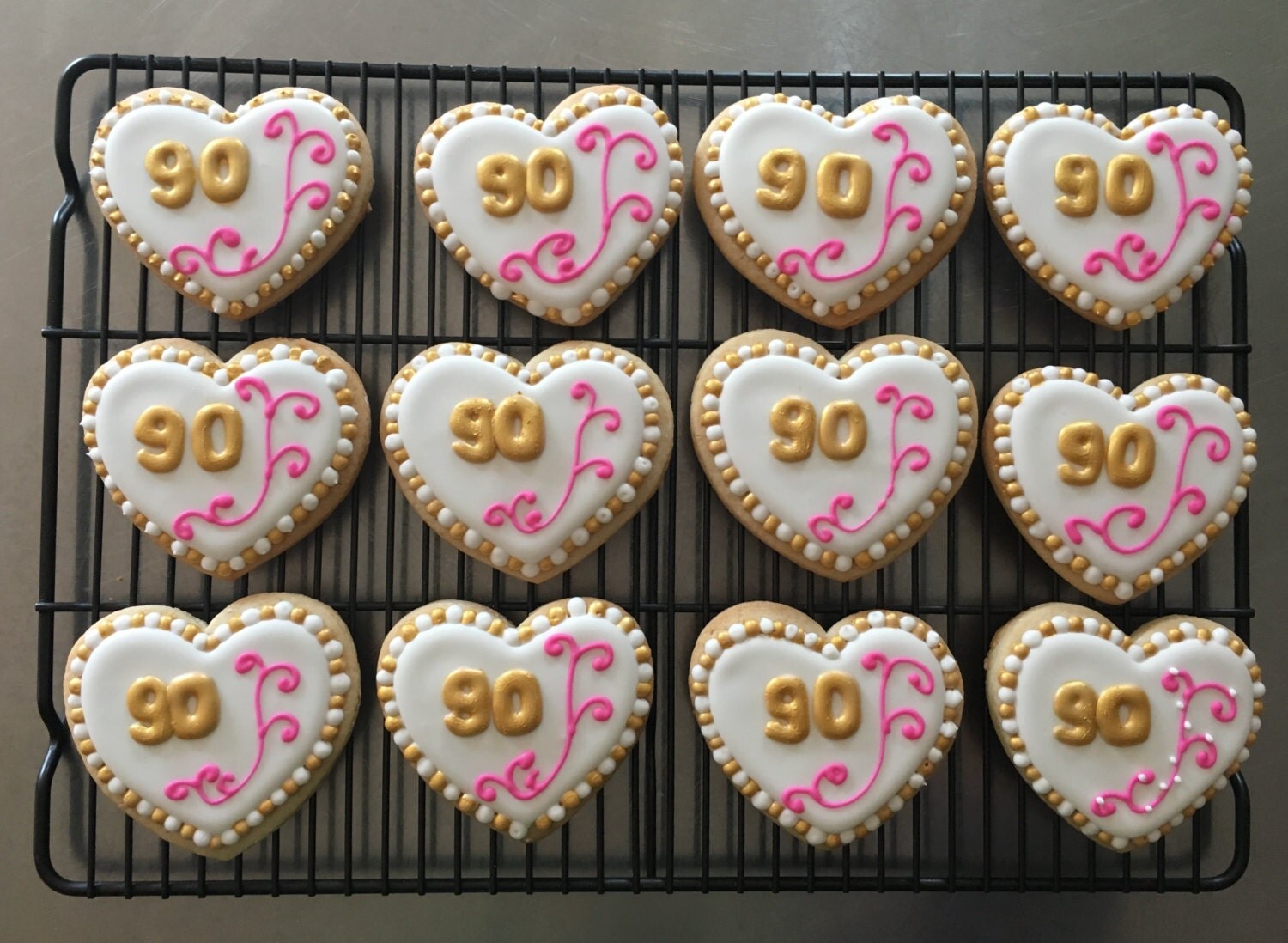 90th birthday or ANY age heart decorated sugar cookie. Order