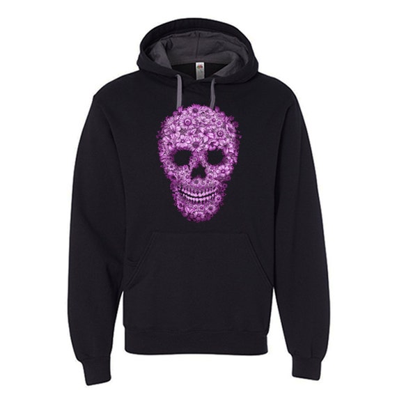 Pink Floral Skull Hoodie Colorful Hooded Sweater