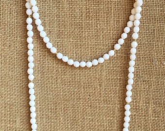 Double wrap necklace, White faceted beaded necklace, Boho beaded necklace, 8mm wrap necklace