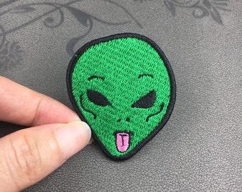 alien patch so funny green tongue alien Kuso culture embroidered cute patch grunge badge applique iron on patches iron on patch sew on patch