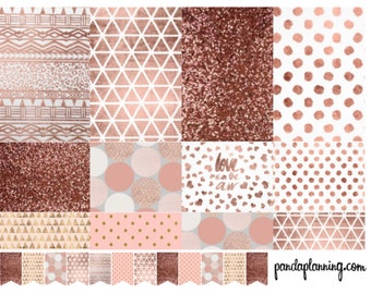 rose gold glitter decorative planner stickers kit- full box, half box, tab flag, happy planner, erin condren, matte, glossy, mini kit weekly