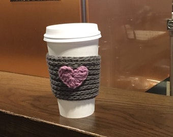 Handmade Reusable Hot Beverage Sleeve with a Heart