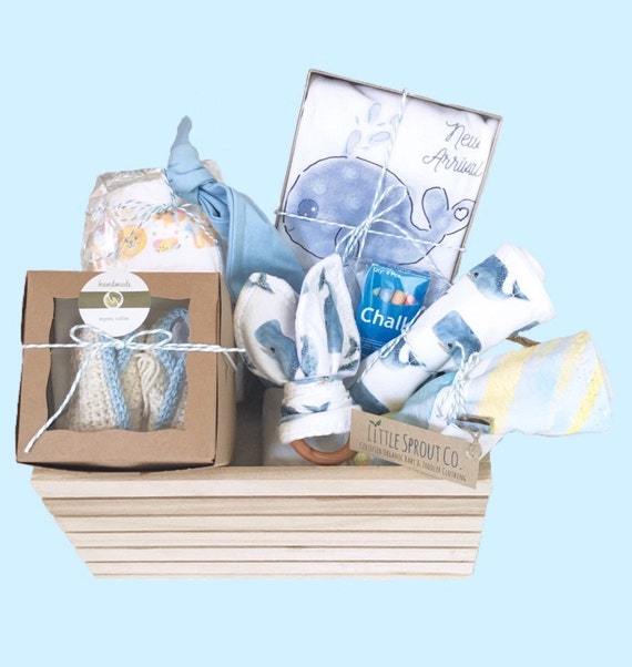 Baby Boy Gift Basket Nautical Whale Theme by LittleSproutCompany