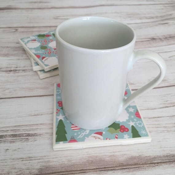 Santa Claus Ceramic Coasters Coaster Set Christmas Coasters