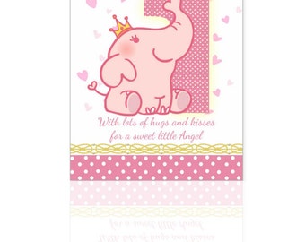 1st Birthday Card, Pink Elephant Card, Babys 1st Card- A cute little card sure to bring a smile, with nice verse