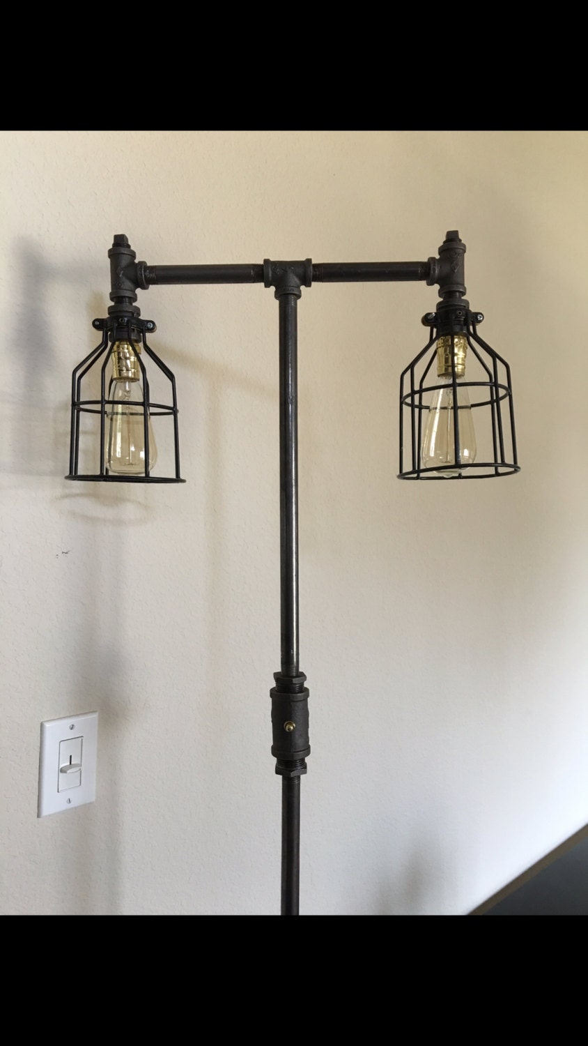 2 Light Cage black pipe Floor Lamp