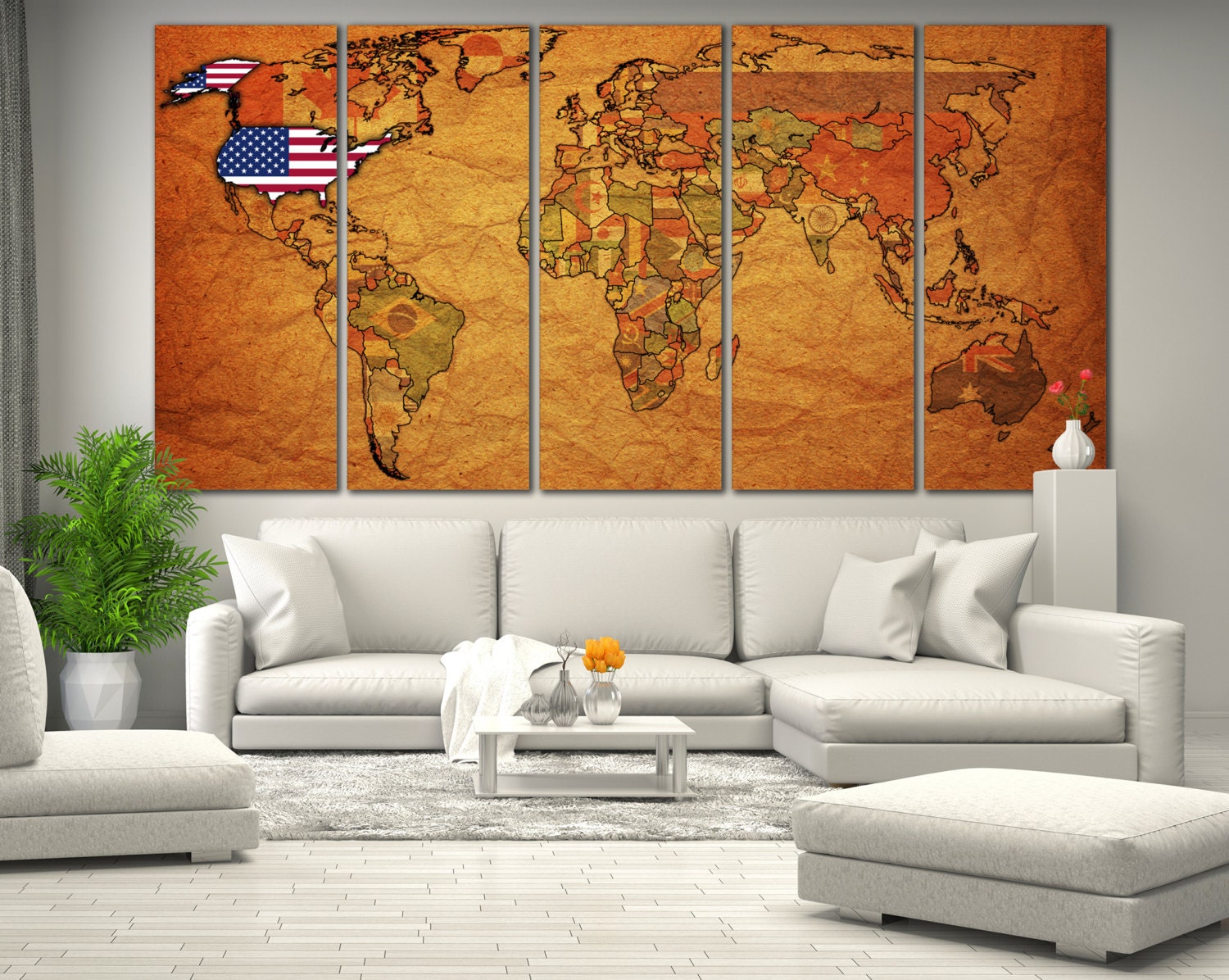 Large Wall Art World Map Canvas Print Large World By Zellartco
