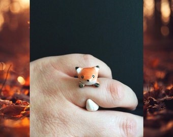 Ooak fox ring, cute fox ring, fox jewelry, statement ring, kawaii ring, fall jewelry, cute rings, adjustable ring, cute fox, clearance sale