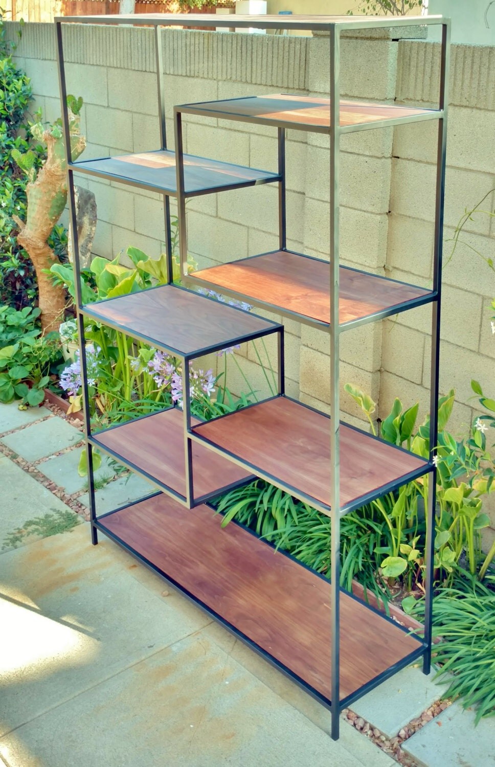 Tall Mid Century Modern Metal Modular Bookshelf with floating