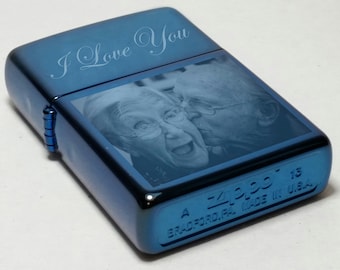 Custom Engraved Zippo Lighter, Personalized, Saphire Zippo, Engraved Zippo, Photo Engraving, Saphire Zippo, Anniversary Gifts, Special Gift