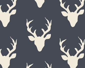One Yard Hello Bear, Buck Forest Twilight, Bonnie Christine for Art Gallery Fabrics, Navy Deer Fabric