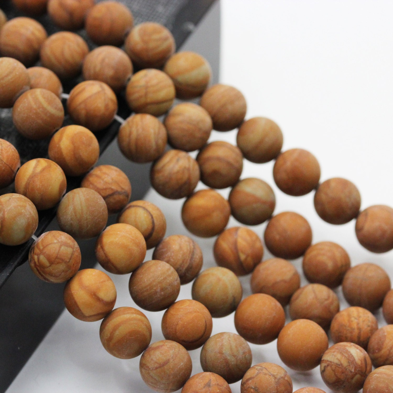 Nice Matte Wood Grain Jasper Gemstone Round Loose Beads