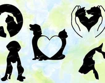 dog and cat svg, dxf, eps, studio v3, jpeg, png, file for Silhouette Cameo, Curio, cut file for cutting machines, instant download