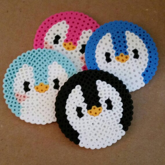 Items similar to Penguin Perler Bead Coasters on Etsy