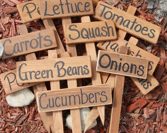 Wood Garden Marker, Garden Sign, Hand painted Cedar Wood Sign, Vegetable Garden Row ID, YOU PICK