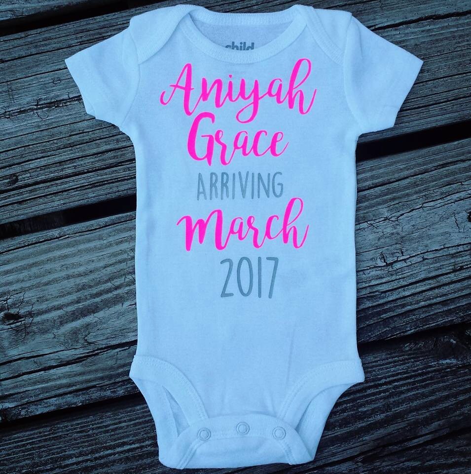 Pregnancy Announcement Onesie Baby Name Arriving Baby