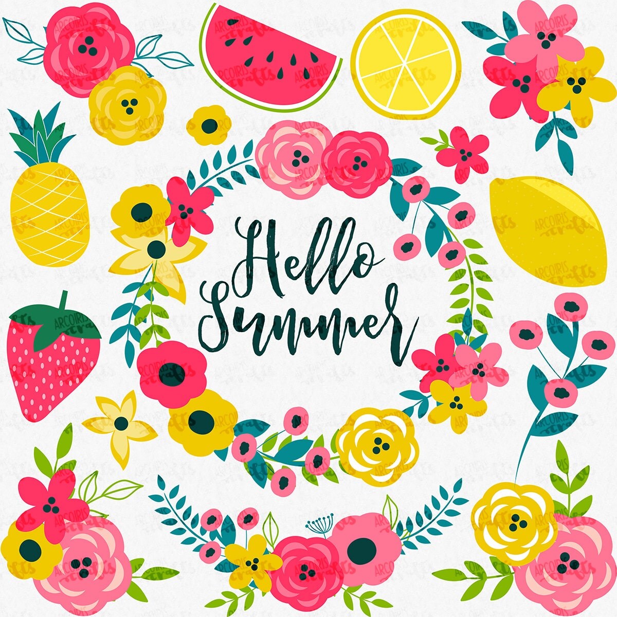 Hello summer clip art set