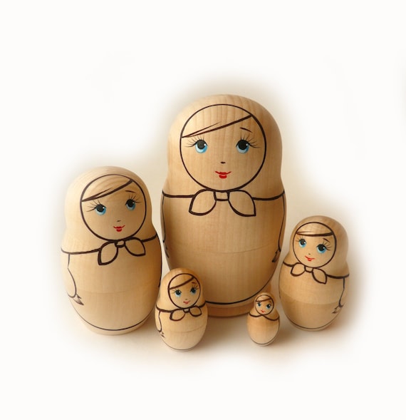 Blank Unpainted Matryoshka Nesting Russian Wooden Doll 5piece