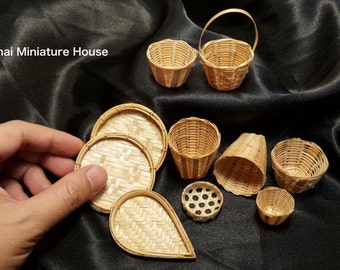10 pieces Vintage Basketwork Wicker Dollhouse Miniature